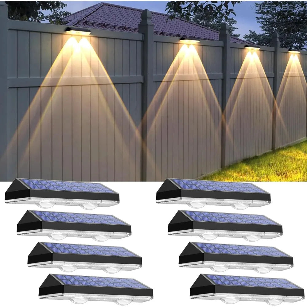 SunGlow Elite 8-Pack Solar Fence & Deck Lights 3 Mode, IP65 Waterproof Outdoor Lighting for Your Garden, Deck, and Walkways