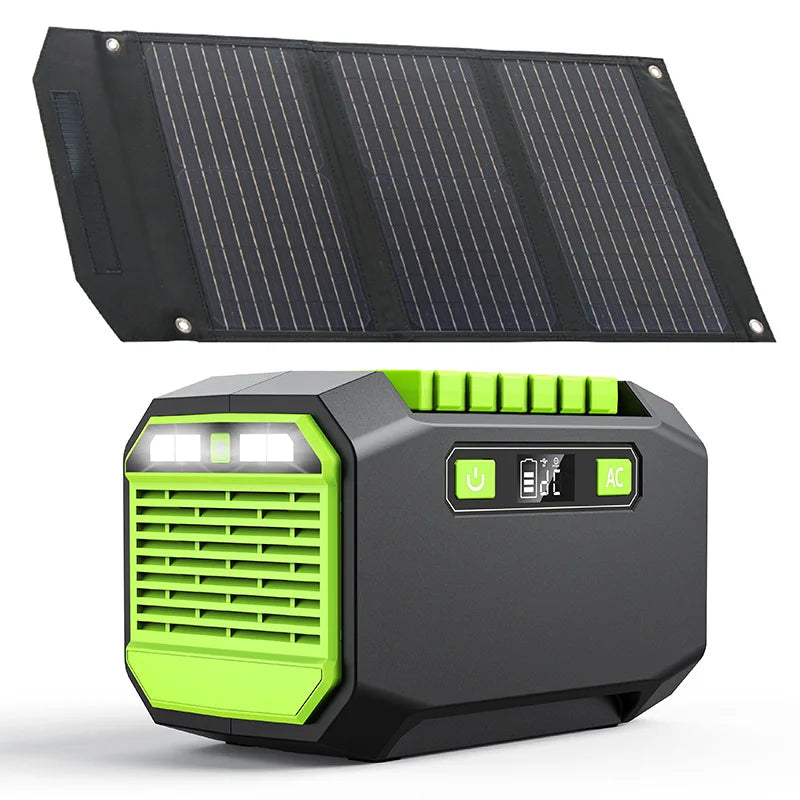 Estación de energía portátil de 200 W, generador solar, batería con panel solar, kit completo de 30 W para el hogar y las excursiones
