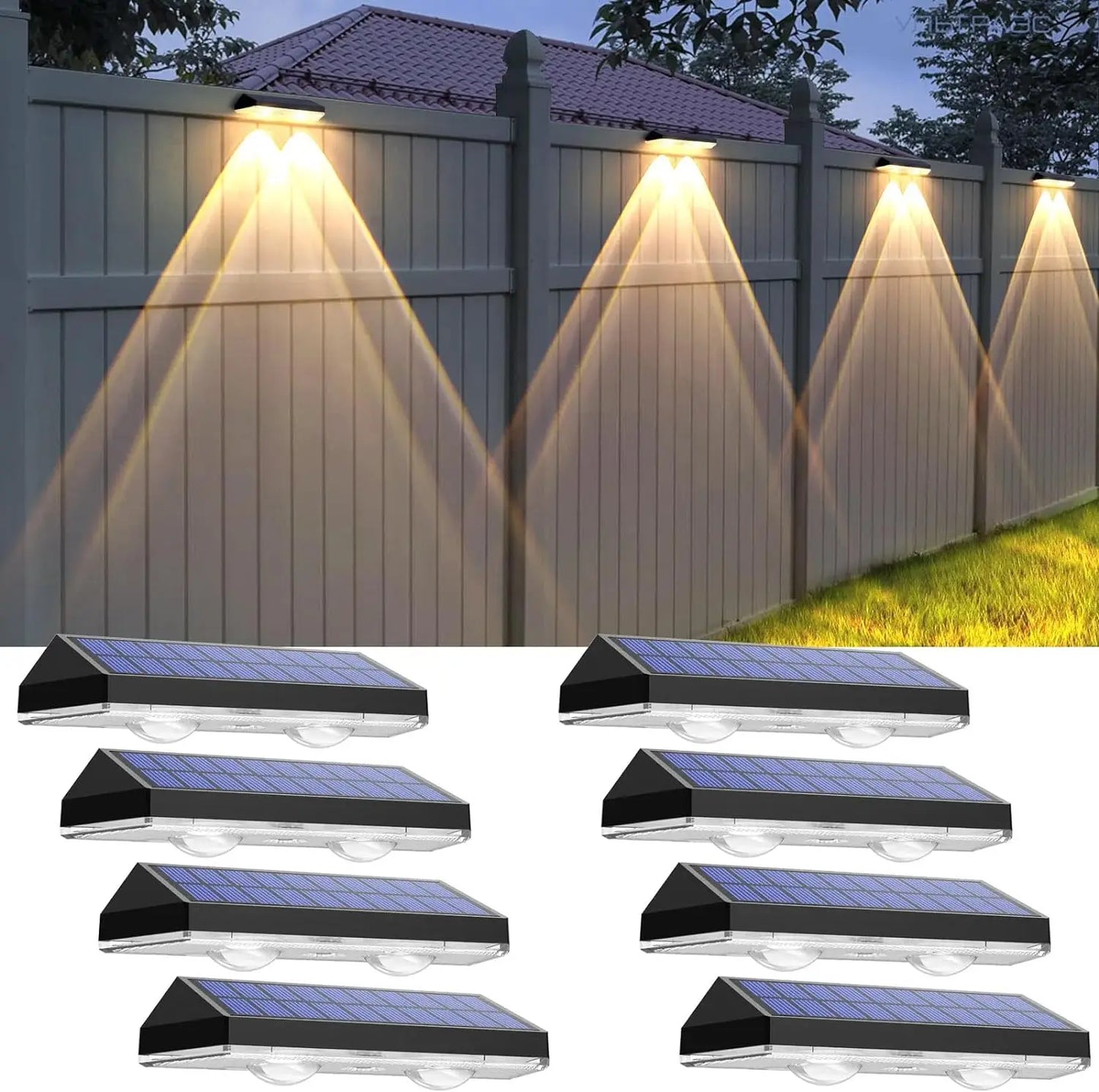 SunGlow Elite 8-Pack Solar Fence & Deck Lights 3 Mode, IP65 Waterproof Outdoor Lighting for Your Garden, Deck, and Walkways