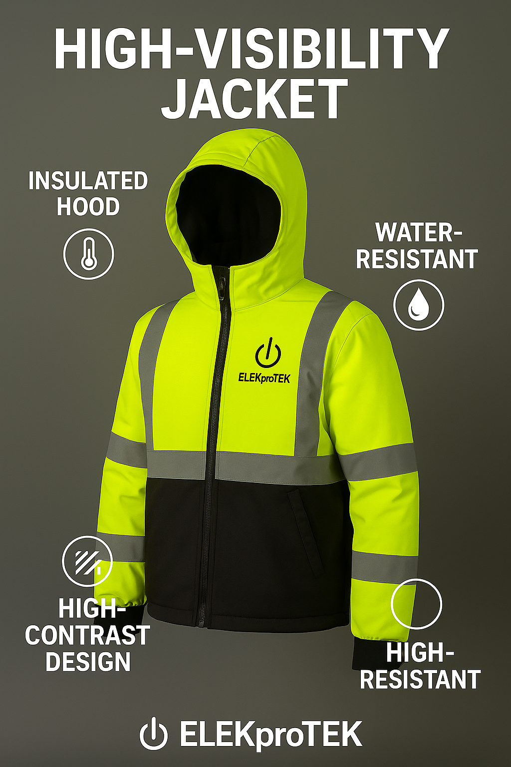ELEKPROTEK PowerShield™ Hi-Vis Winter Jacket – Waterproof, Thermal, Reflective Workwear for Electricians